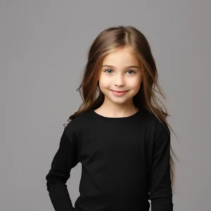 Girls round neck top black (C91 interlock)