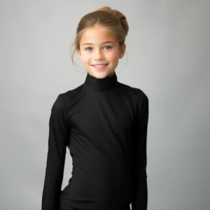 Girls high neck top black (C91 interlock)