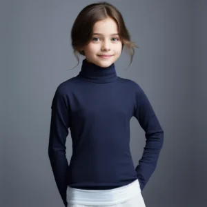 Girls high neck top navy (C91 interlock)