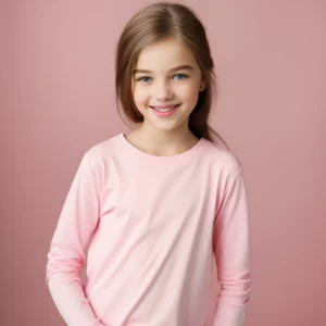 Girls premium round neck top pink (C91 interlock)