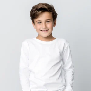 Boys round neck top white (C91 interlock)