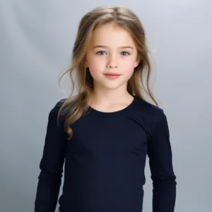 Girls round neck top navy (C91 interlock)