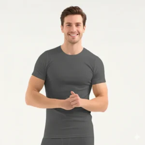 Men's luxury Charcoal Interlock Short Sleeve Top Warmer