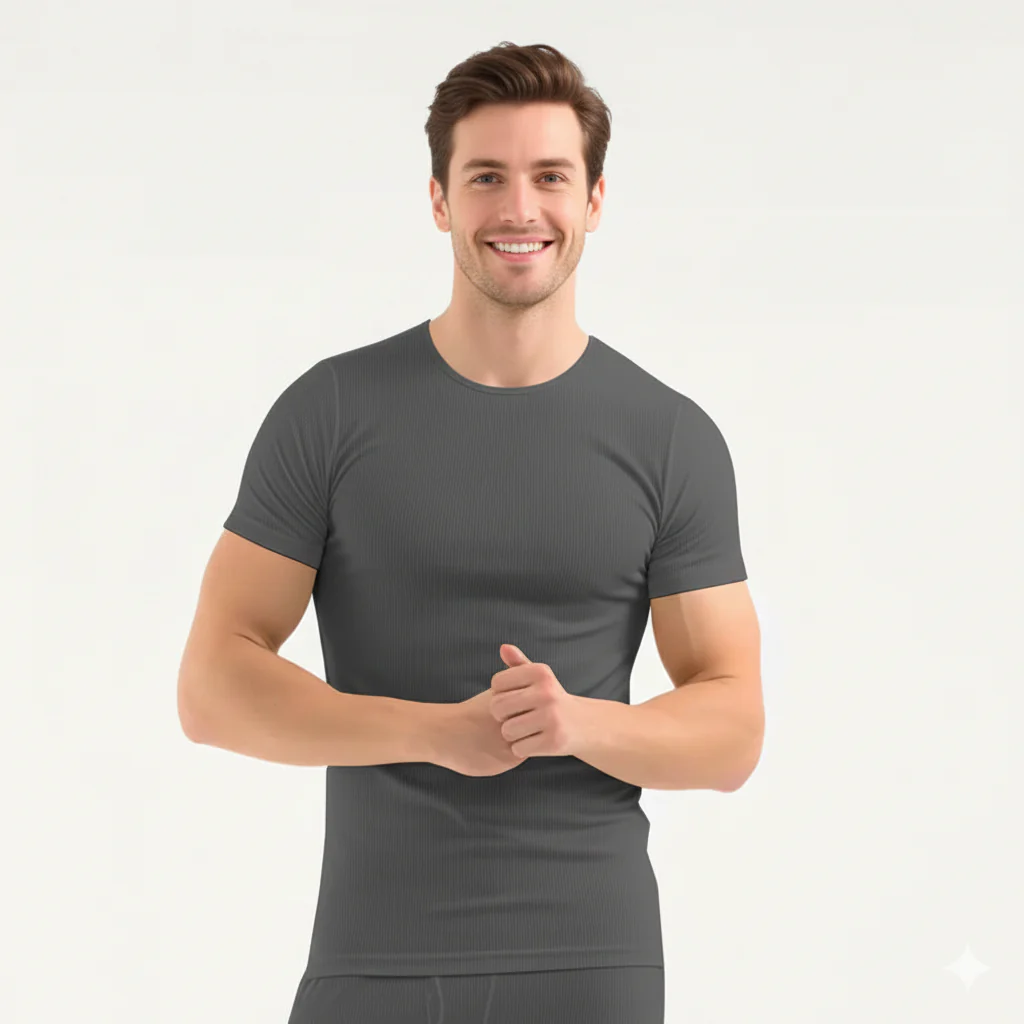 Men's luxury Charcoal Interlock Short Sleeve Top Warmer