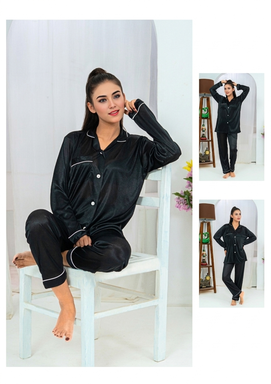 2pes (shirt+pajama) full sleeves polyster jersey soft fabric - Image 3