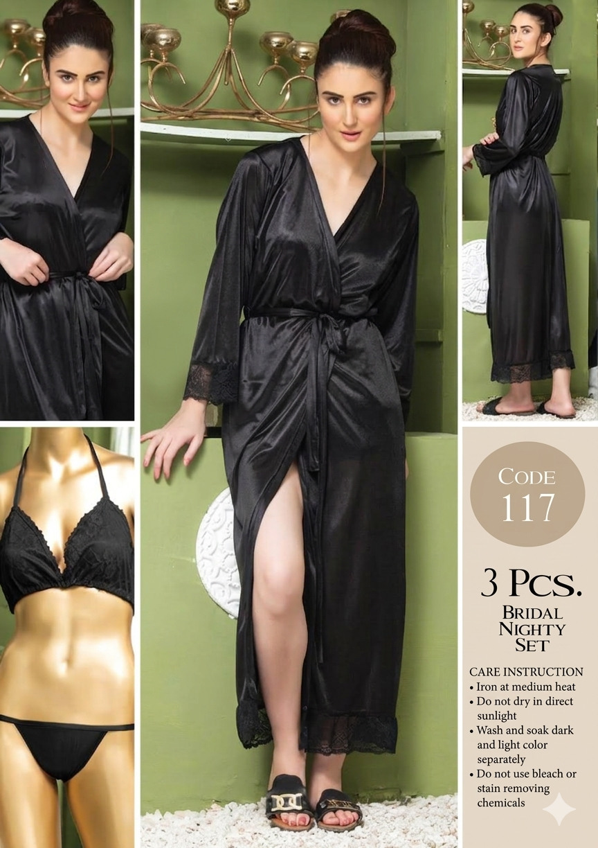 3pes (bra panty set+gown) polyster jersey soft fabric