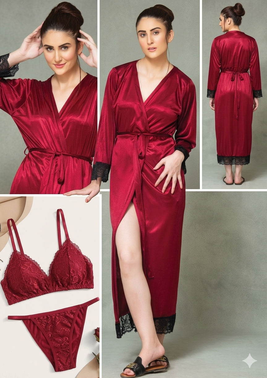 3pes (bra panty set+gown) polyster jersey soft fabric - Image 2