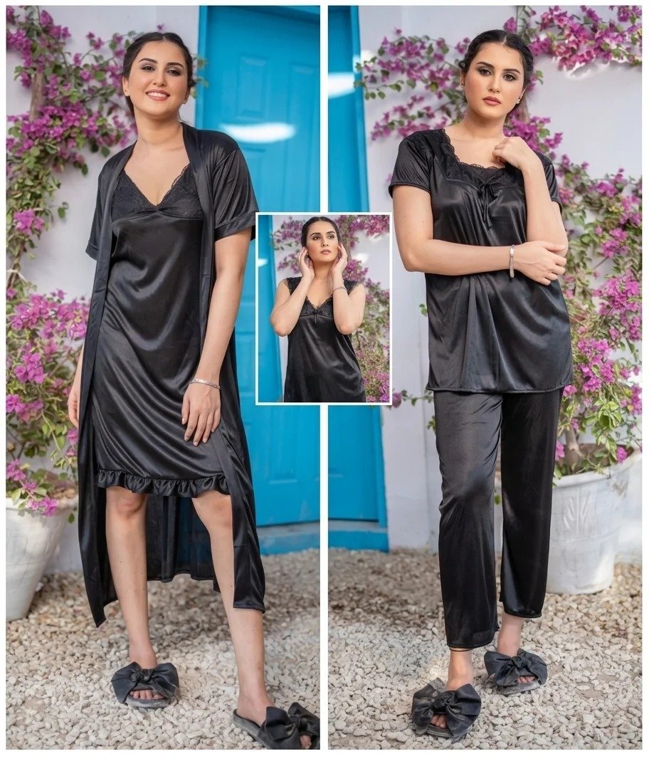 4pes (inner +gown+trouzer+t-shirt) polyster jersey soft fabric - Image 4