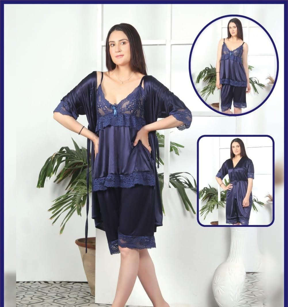 Luxury 3-Piece Loungewear Suite – Soft Polyester Jersey Inner, Gown, and Pajama Set - Image 2