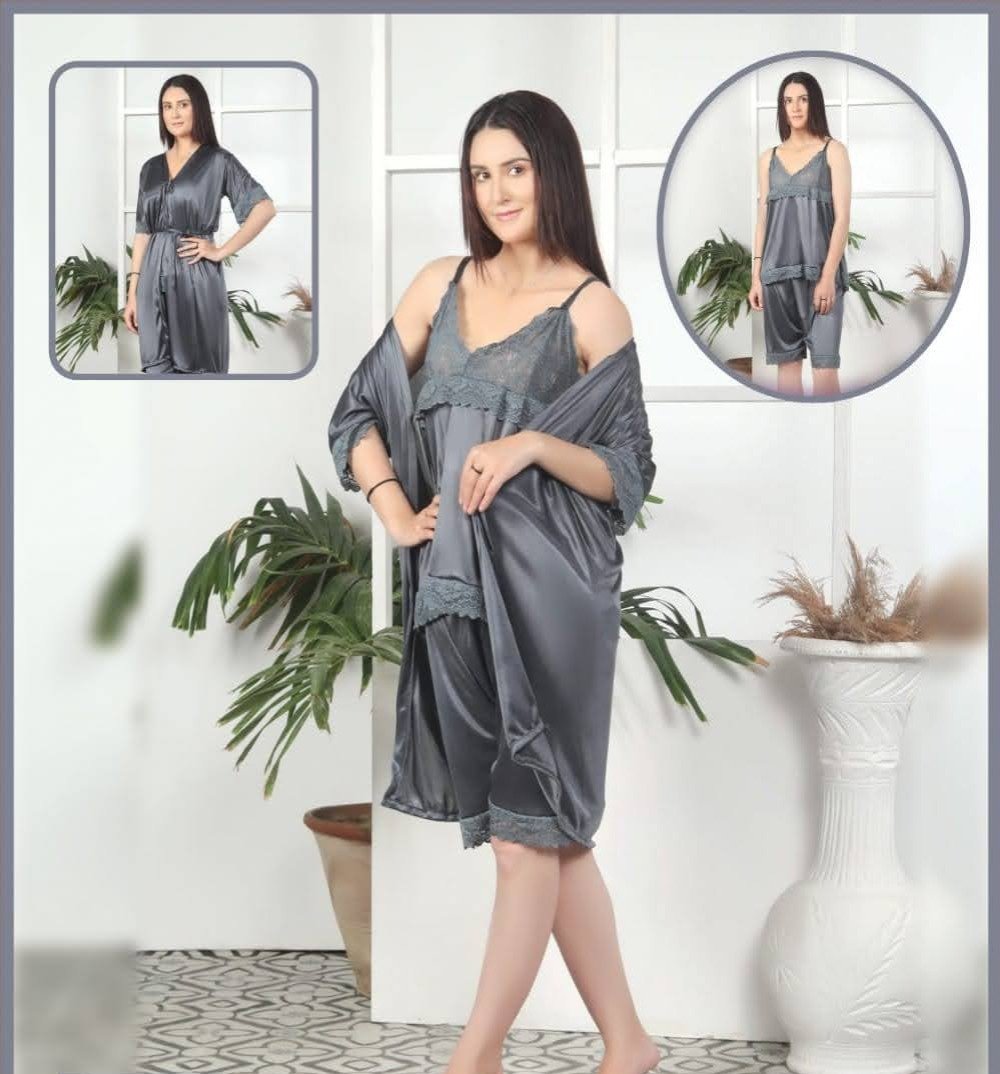Luxury 3-Piece Loungewear Suite – Soft Polyester Jersey Inner, Gown, and Pajama Set - Image 4