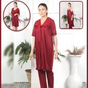 Elegant 3-Piece Bridal Nightwear Set – Soft Jersey See-Through Gown, Chemise, & Matching Lingerie