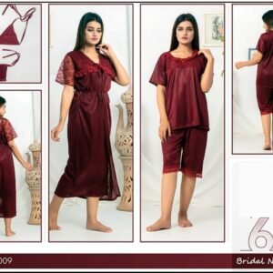 Premium 6-Piece Women’s Nightwear Set – Stylish Lace Gown, T-Shirt, Inner, & Jersey Lingerie Set