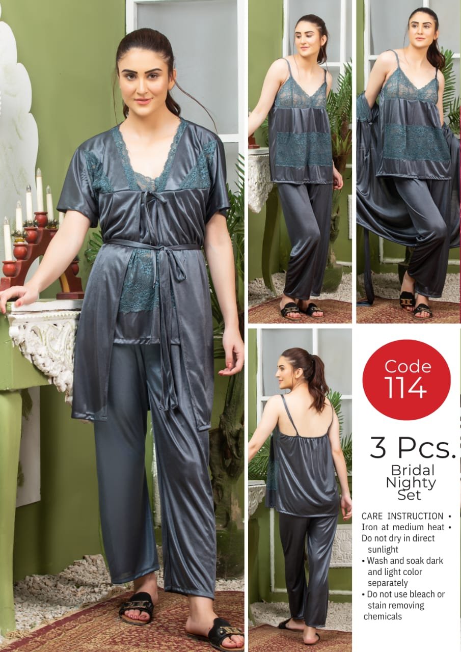 Luxury 3-Piece Loungewear Suite – Soft Polyester Jersey Inner, Gown, and Pajama Set - Image 5