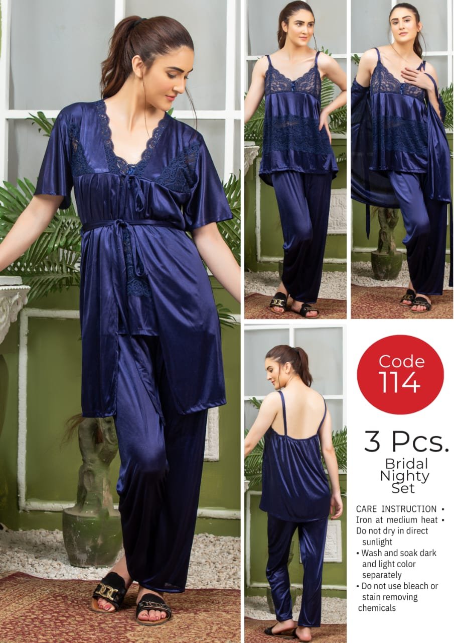 Luxury 3-Piece Loungewear Suite – Soft Polyester Jersey Inner, Gown, and Pajama Set - Image 4