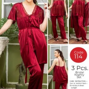 Luxury 3-Piece Loungewear Suite – Soft Polyester Jersey Inner, Gown, and Pajama Set