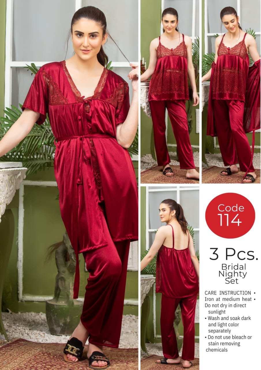 Luxury 3-Piece Loungewear Suite – Soft Polyester Jersey Inner, Gown, and Pajama Set