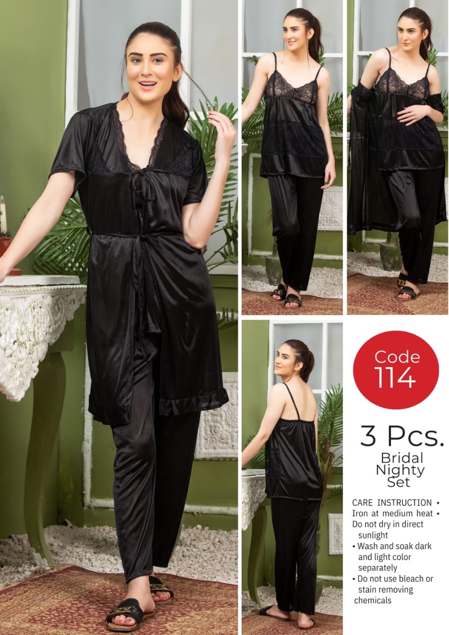 Luxury 3-Piece Loungewear Suite – Soft Polyester Jersey Inner, Gown, and Pajama Set - Image 3