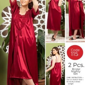 Premium 2-Piece Women’s Sleepwear Set – Soft Jersey Inner & Matching Gown with Lace Trim