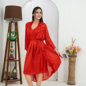 2pes inner+gown bridal wear nighty jersey see-through soft fabric