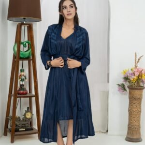 2pes inner+gown bridal wear nighty jersey see-through soft fabric