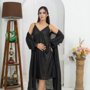 2pes inner+gown bridal wear nighty jersey see-through soft fabric