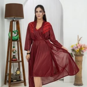 2pes inner+gown bridal wear nighty jersey see-through soft fabric