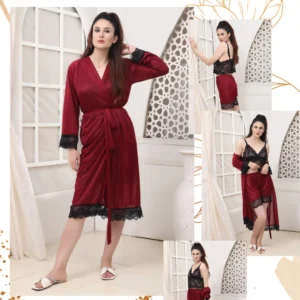 Women’s Roses Luxury Fancy Nighty – 3 Pc Premium Set