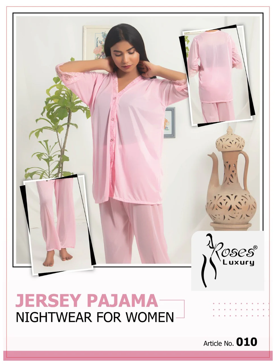 Roses Luxury 2-Piece Jersey Pajama Set – Soft, Comfortable & Stylish Loungewear - Image 2