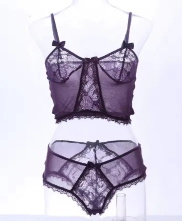 Premium Lace 2-Piece Short Lingerie Set – Sheer Black Nightwear for Women - Image 2