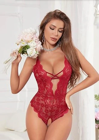 Luxury Floral Lace Deep V Bodysuit – Premium Black One Piece Lingerie - Image 2