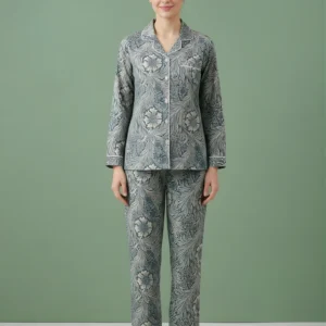 Vintage Meadow Cotton-Soft Pajamas – 2-Piece Notched Collar Set