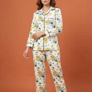Summer Meadow Floral Pajama Set - Cream, Gold & Emerald Loungewear
