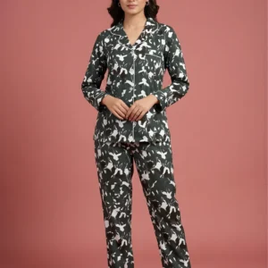 Midnight Abstract Flight Pajama Set - 2-Piece Charcoal & Ivory