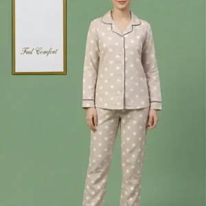 Sandstone & Ivory Polka Dot Pajama Set - 2-Piece Classic Sleepwear