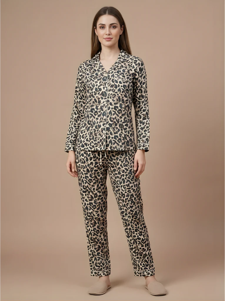 Women's Classic Leopard Print Pajama Set - 2-Piece Animal Print Sleepwear